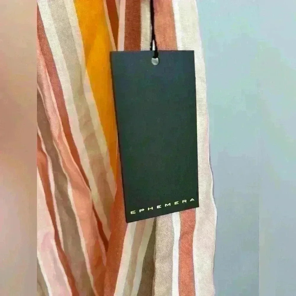 NWT EPHEMERA Women's Garland Striped High Neck Mini Dress Size Medium 100% Linen - Picture 6 of 9